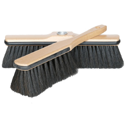 Stubenbesen‑Set aus lackiertem Buchenholz mit Rosshaarmischung, Kantenschutz, Besen 28 cm & Handfeger 30 cm, Universalgewinde Ø 24 m