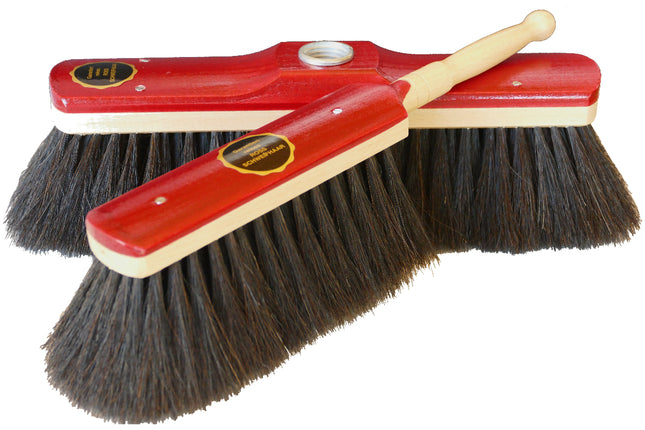 Stubenbesen‑Set in Mahagonioptik mit echtem Ross‑Schweifhaar – sanfte, antistatische Reinigung für Parkett, Laminat und glatte Böden.