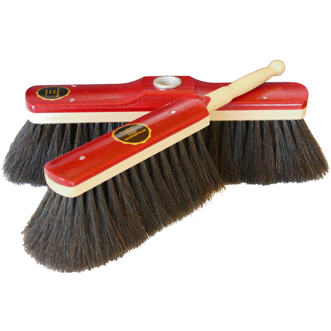 Stubenbesen‑Set in Mahagonioptik mit echtem Ross‑Schweifhaar – sanfte, antistatische Reinigung für Parkett, Laminat und glatte Böden.