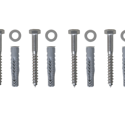 Schrauben-Set zur Bodenbefestigung – 4 × Edelstahl-Schrauben, Dübel & Scheiben. Für Fußabtreter & Schuhabstreifer. Made in Germany.