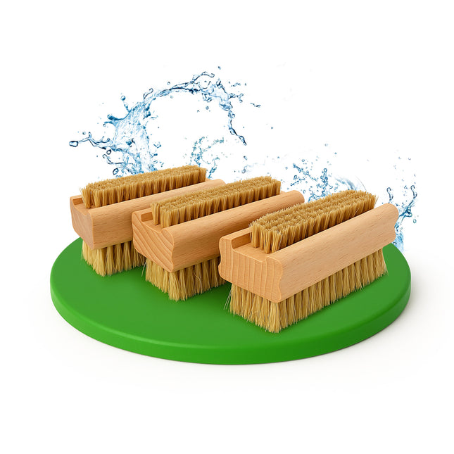 Set aus 3 Nagelbürsten aus Holz mit Naturborsten, doppelseitig, vegan, plastikfrei & nachhaltig Made in Germany.