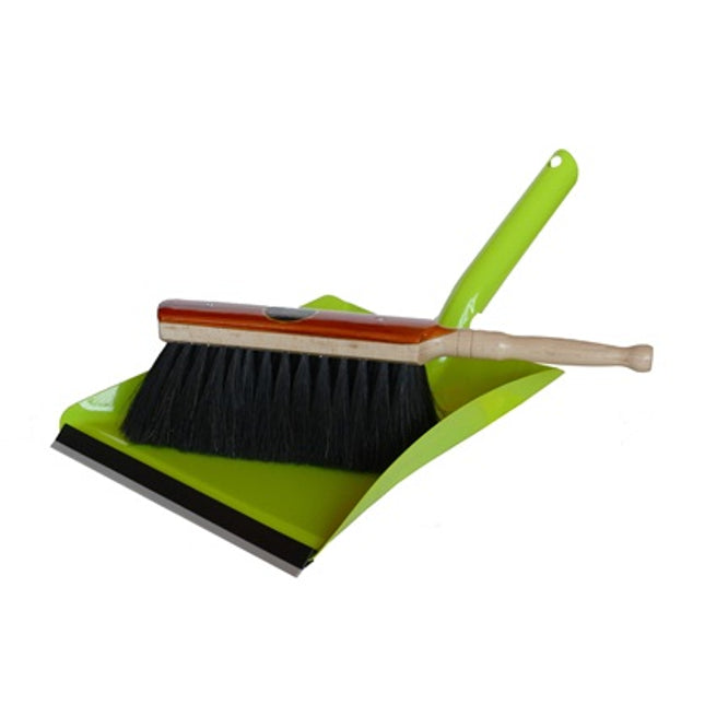 Rossschweif Handfeger mit grüner Metall-Kehrschaufel