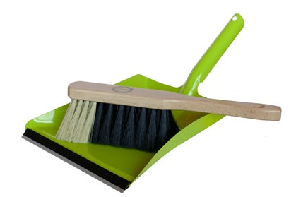 Grüne Metall-Kehrschaufel mit Holz-Handfeger für Haushalt & Werkstatt