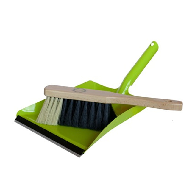 Grüne Metall-Kehrschaufel mit Holz-Handfeger für Haushalt & Werkstatt
