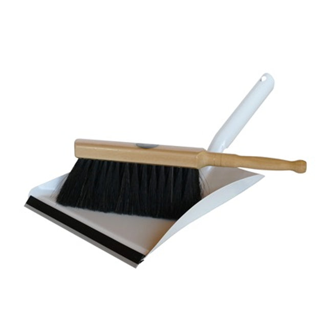 Kehrset Tradition mit Rosshaar-Handfeger & weißer Metall-Kehrschaufel mit Gummilippe – Qualität Made in Germany.
