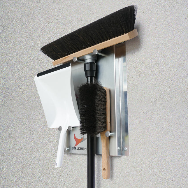 STRUKTURHELD® Industry Werkstatt – Kehrset mit Arenga-Besen, Handfeger, Kehrschaufel & Wandhalterung. Für Werkstatt & Industrie. Made in Germany.