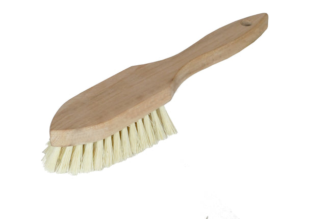 Scheuerbürste mit kurzem Holzstiel und Fibre-Borsten – kompakte Reinigungsbürste für Ecken & Kanten