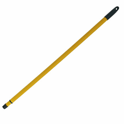 Teleskop‑Besenstiel aus Stahl, verstellbar 85–140 cm, gelb, robust, mit deutschem Gewinde für Krallenbesen, Besen und Reinigungsgeräte.