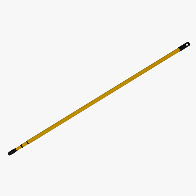 Gelber XL‑Teleskop-Besenstiel aus Metall, 130–340 cm verstellbar – ideal für Fritze® Eckenbesen, Fassaden & hohe Räume.