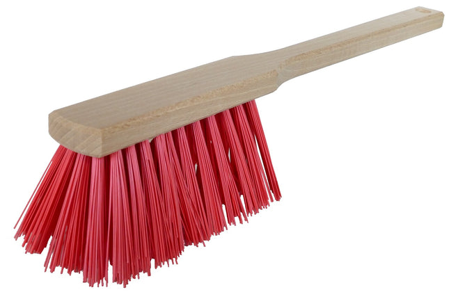 Industriehandfeger mit langem Griff – 42 cm PET-Borsten Rot & Holz