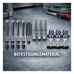 Befestigungsmaterial für STRUKTURHELD®: Schrauben, Dübel, Magnetsets und Füße zur sicheren Wand‑ und Bodenmontage.