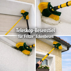 Gelber Teleskop‑Besenstiel für Fritze® Eckenbesen – stufenlos verstellbar bis 3,4 m, perfekt für Decken, Wände & Außenbereiche.