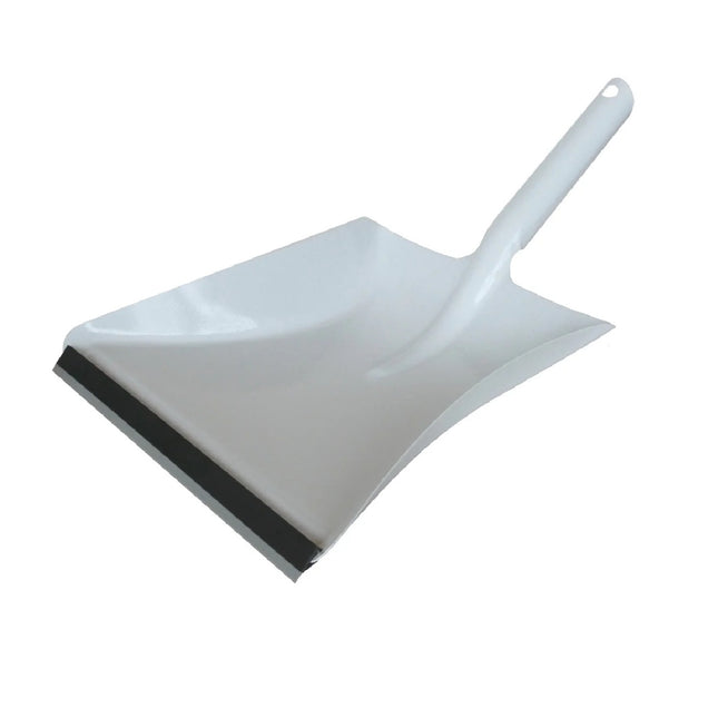 Metall Kehrschaufel in Weiß mit flexibler Gummilippe, nimmt feinen und groben Schmutz sauber auf, gratfrei gefertigt und ideal für Haushalt & Werkstatt
