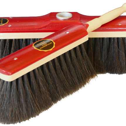 Stubenbesen‑Set in Mahagonioptik mit echtem Ross‑Schweifhaar – sanfte, antistatische Reinigung für Parkett, Laminat und glatte Böden.