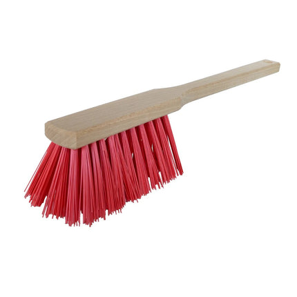 Langstielhandfeger 42 cm mit roten PET‑Borsten und Buchenholzgriff – robust, wetterfest und ideal für Hof, Werkstatt und Außenbereiche