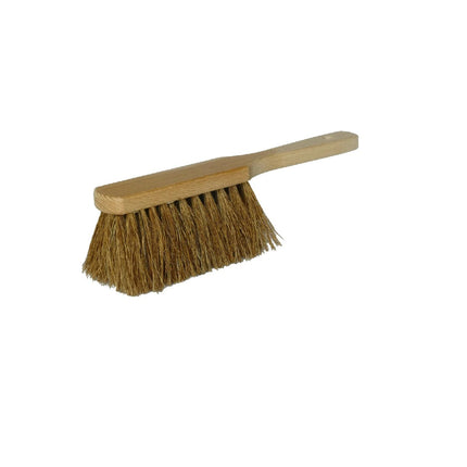 Kokos Handfeger 28 cm mit kräftigen Kokosborsten und geöltem Buchenholzgriff – ideal für trockenen Schmutz in Werkstatt und Haushalt.