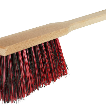 Langstielhandfeger Rot/Schwarz mit Arenga‑Elaston‑Borsten – stark gegen groben & feinen Schmutz auf Hof, Stall, Garten & Werkstatt