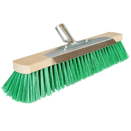 Winter‑Straßenbesen 40 cm mit grünen PET‑Borsten, Kratzblech und Metallhalter für Schnee, Eisreste und Außenschmutz auf Gehwegen & Höfen