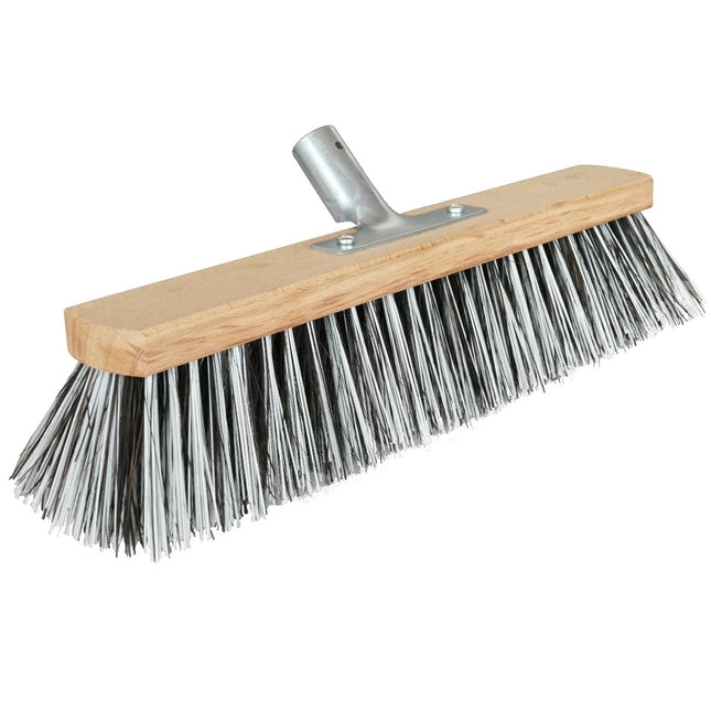 Straßenbesen 60 cm mit Arenga/Elaston‑Mix (Schwarz/Weiß) und stabilem Metallhalter für feinen & groben Schmutz auf großen Außenflächen