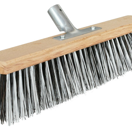 Straßenbesen 40 cm mit Arenga/Elaston‑Mix (Schwarz/Weiß) und stabilem Metallhalter für feinen & groben Schmutz auf Hof, Gehwegen und Außenflächen