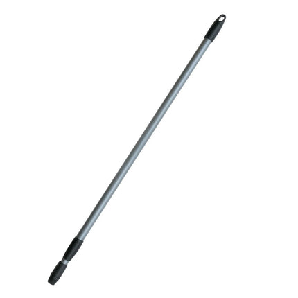Silberner Teleskop‑Besenstiel 80–130 cm aus pulverbeschichtetem Stahl, verstellbar und ideal für Stubenbesen im Haushalt