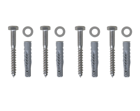 Schrauben-Set zur Bodenbefestigung – 4 × Edelstahl-Schrauben, Dübel & Scheiben. Für Fußabtreter & Schuhabstreifer. Made in Germany.