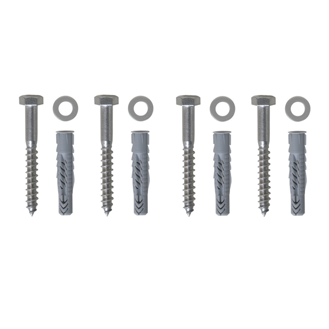 Schrauben-Set zur Bodenbefestigung – 4 × Edelstahl-Schrauben, Dübel & Scheiben. Für Fußabtreter & Schuhabstreifer. Made in Germany.