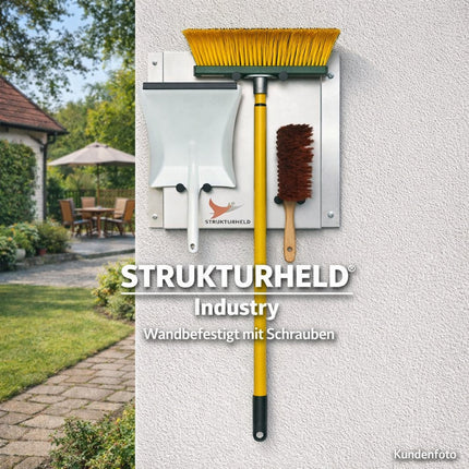 Komplettes Besen‑Set mit Wandhalterung – Krallenbesen, Handfeger und Kehrschaufel für Industrie , Kommunen & Privat