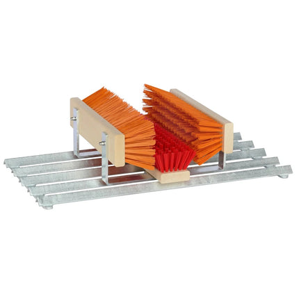 Fußabtreter Exklusiv – Outdoor‑Schuhabstreifer mit Gitterrost & Bürsten für den professionellen Einsatz, Rot/Orange