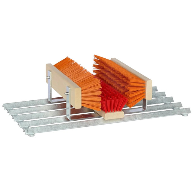 Fußabtreter Exklusiv – Outdoor‑Schuhabstreifer mit Gitterrost & Bürsten für den professionellen Einsatz, Rot/Orange