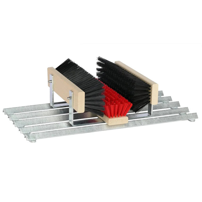 Fußabtreter Exklusiv – Outdoor‑Schuhabstreifer mit Gitterrost & Bürsten für den professionellen Einsatz, Rot/Schwarz