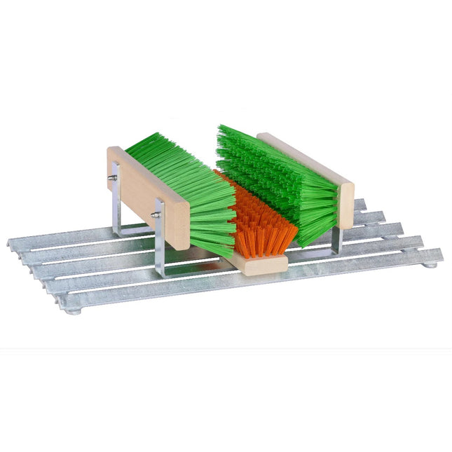 Outdoor‑Schuhreiniger Exklusiv mit Stahlrahmen, Gitterrost und Bürsten für Industrie und Gewerbe.