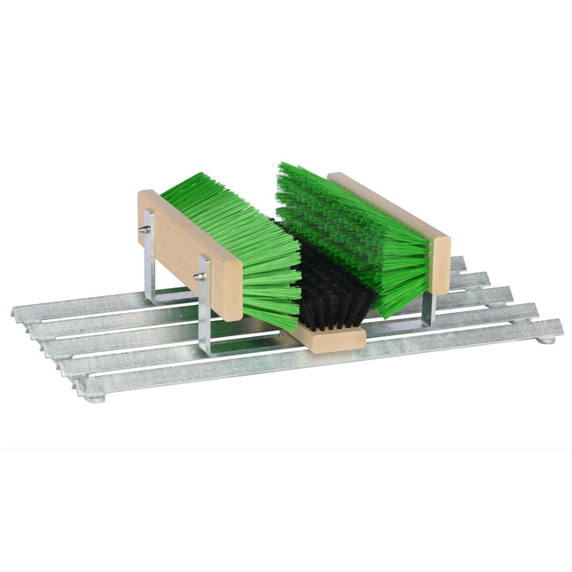 Outdoor‑Schuhabstreifer mit Stahl‑Gitterrost und austauschbaren Bürsten für langlebige Nutzung.