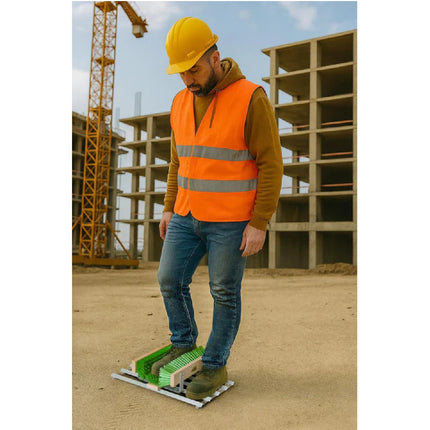 Baustelle - Outdoor Fußabtreter & Schuhabstreifer aus Metall mit Gitterrost und Bürsten – wetterfester Schuhreiniger für Außen zur Grobschmutz und Profilreinigung.
