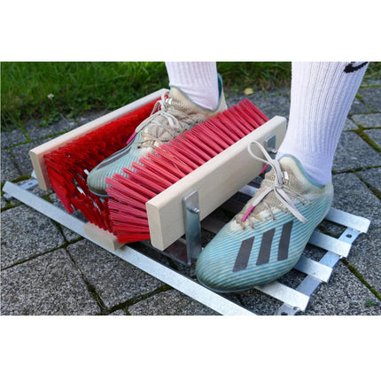 Outdoor Fußabtreter & Schuhabstreifer aus Metall mit Gitterrost und Bürsten – wetterfester Schuhreiniger für Außen zur Grobschmutz  und Profilreinigung.
