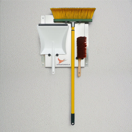 STRUKTURHELD® Industry – Krallenbesen Kehrset mit Wandhalterung & Kehrschaufel für Garten, Hof & Außenflächen (5S Ordnungssystem)