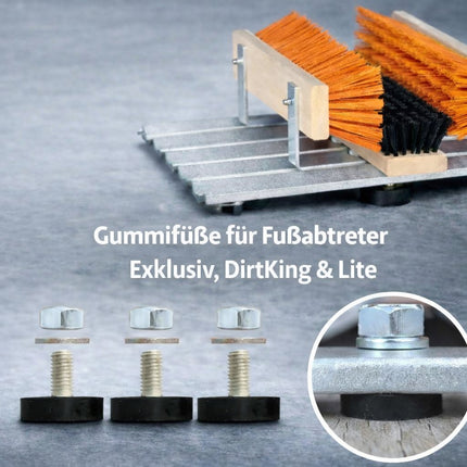 Gummifüße‑Set für Fußabtreter Exklusiv, DirtKing & Lite – rutschfest, bodenschonend, inklusive Scheiben und Muttern.