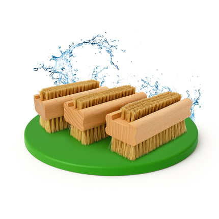 Set aus 3 Nagelbürsten aus Holz mit Fibre Naturborsten, doppelseitig, vegan, plastikfrei & nachhaltig Made in Germany.