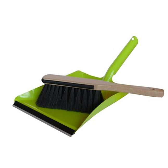 Handfeger mit grüner Metall-Kehrschaufel und Kantenschutz