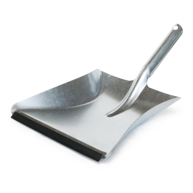 Industrie-Kehrschaufel verzinkt mit Gummilippe, rostfrei und langlebig – ideal für Werkstatt und Baustelle.