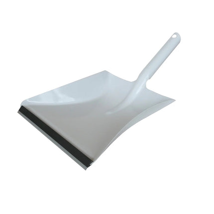 Weiße Metall‑Kehrschaufel mit Gummilippe – stabil, pulverbeschichtet, ideal für Industrie, Werkstatt & 5S‑Arbeitsplätze