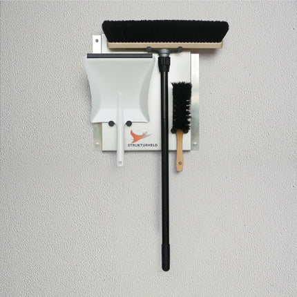 STRUKTURHELD® Industry – Rosshaar Saalbesen Kehrset mit Wandhalterung & Kehrschaufel (5S Ordnungssystem)