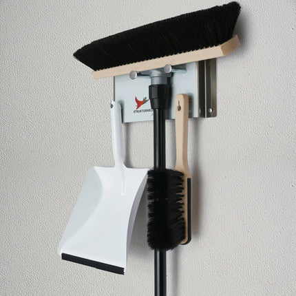 STRUKTURHELD Lite Rosshaar‑Saalbesen‑Set mit Handfeger, Kehrschaufel und Alu‑Wandhalter – ideal für glatte Böden.