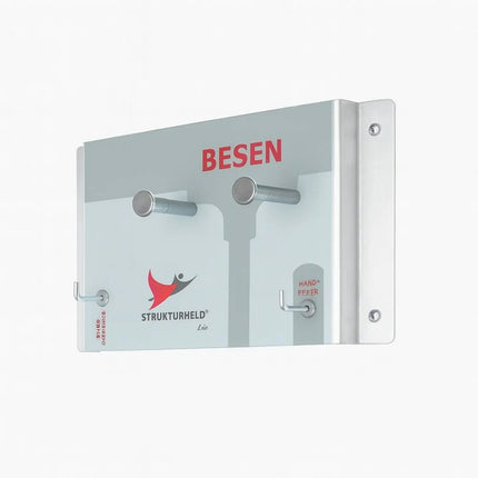 Besen‑Set mit Teleskopstiel 80–140 cm, Handfeger, Kehrschaufel und Wandhalterung – ideal für Industrie, Gewerbe und Heimwerker.