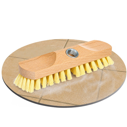 Schrubber22 cm aus Buchenholz mit gelben Kunstborsten und Innengewinde ohne Stiel