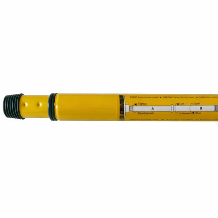 Verstellbarer Teleskop‑Besenstiel 85–140 cm, rostbeständig, gelb, kompatibel mit Besenköpfen, ideal für Haushalt und Werkstatt.