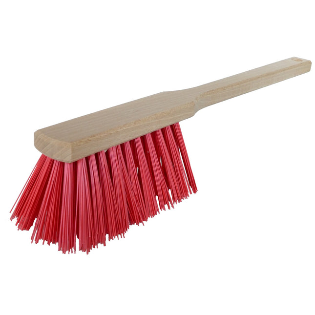 Industriehandfeger mit langem Griff – 42 cm PET-Borsten Rot & Holz